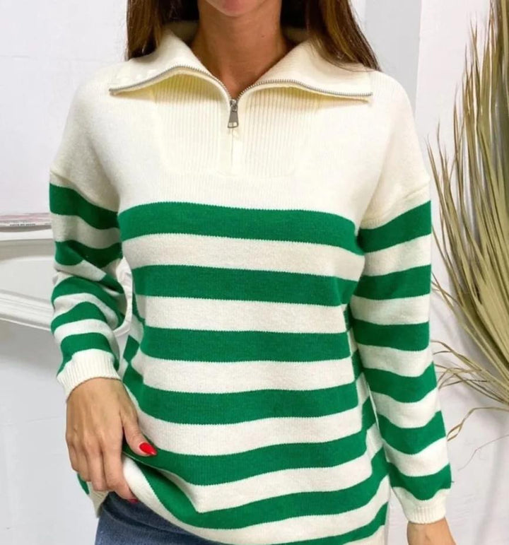 Dame mønstrede sweater med høj krave og lynlås Stilla