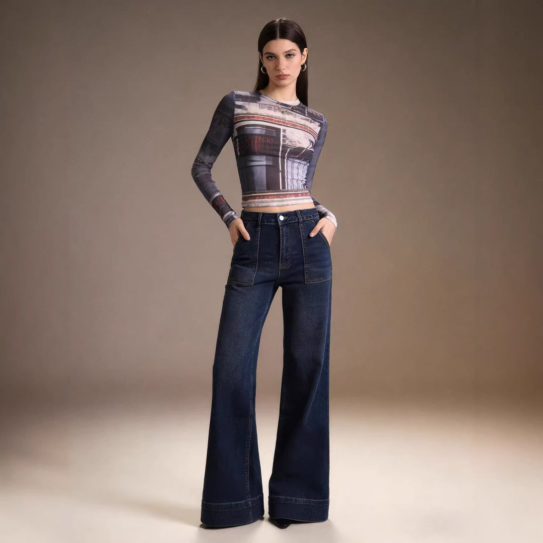 Dame High-Waist Vidde Bukser med trendy Applikation Skovae