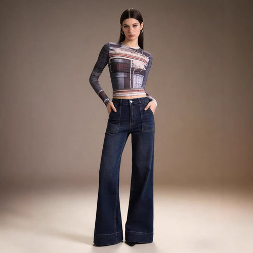 Dame High-Waist Vidde Bukser med trendy Applikation Skovae