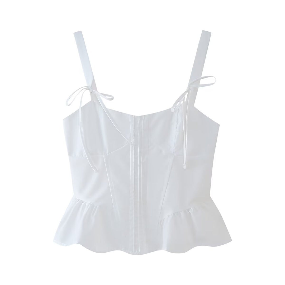 Femme Peplum Bluse med justerbare bindebånd Stilla