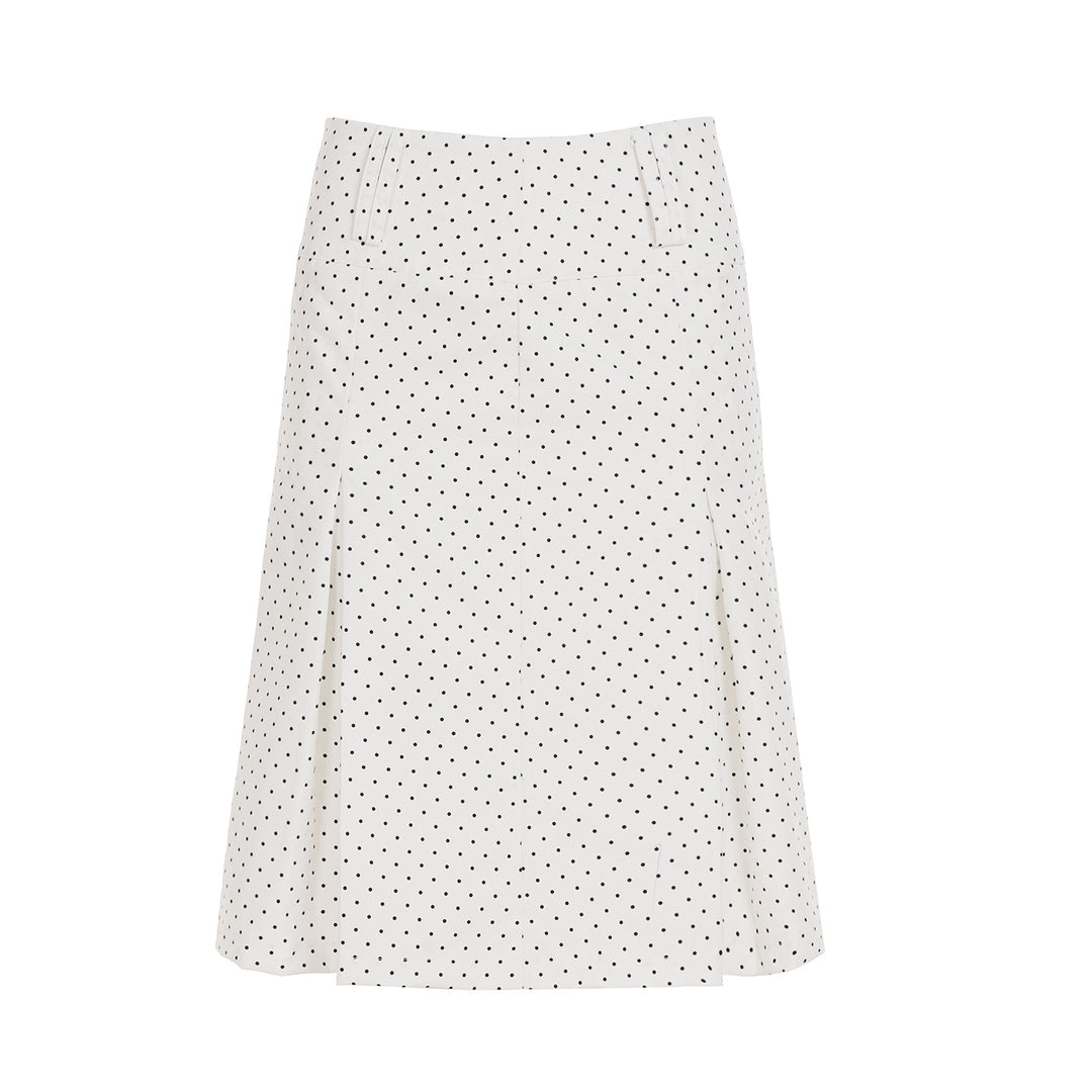 Dame midi skirt with playful polka dot pattern and elegant A-line Skovae