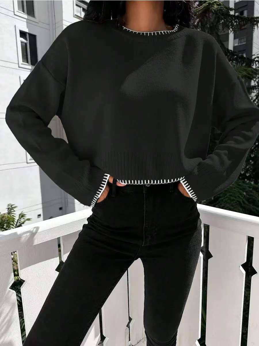 Kvindernes afslappede korte sweater med tekstureret kant og fashionable accenter Stilla