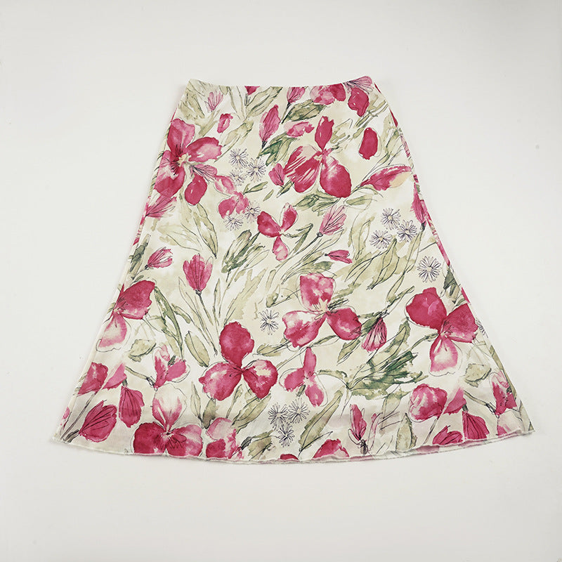 Dame Midi nederdel med blomster mønstre og elegant snit Skovae