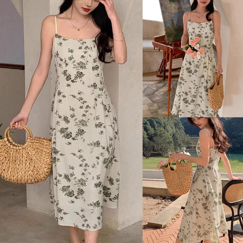 Dame blomsterprint A-linie midi kjole Stilla
