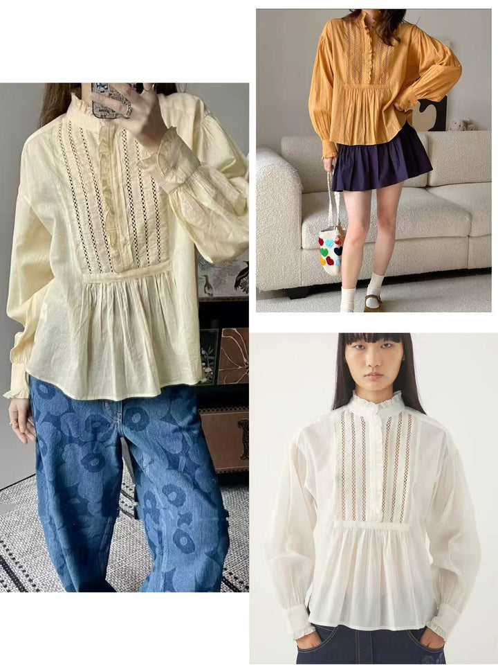Damebluse med fine volants detaljer og elegante broderier Stilla