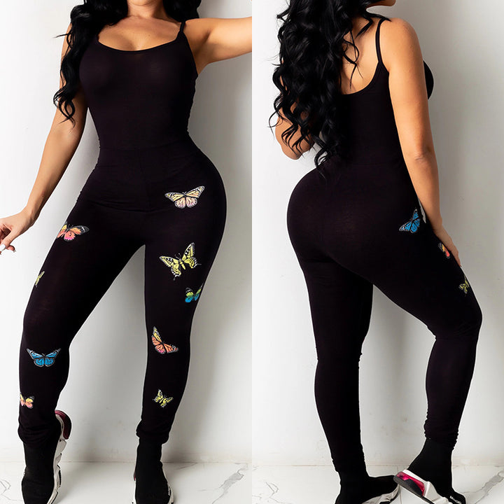Dame Kompakt Jumpsuit med farverig sommerfugletryk Stilla