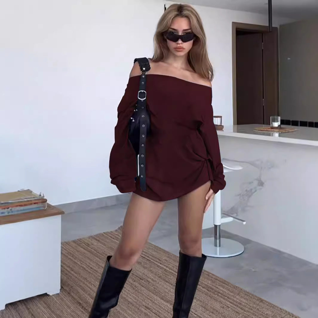 Kvindernes Off-Shoulder Bluse med Løs Pasform og Knude Detalje Stilla