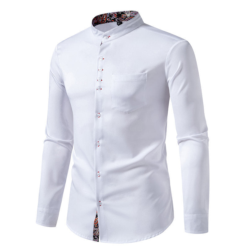 Herrer Elegant Mandarin-krave Skjorte med Paisley-detaljer Stilla