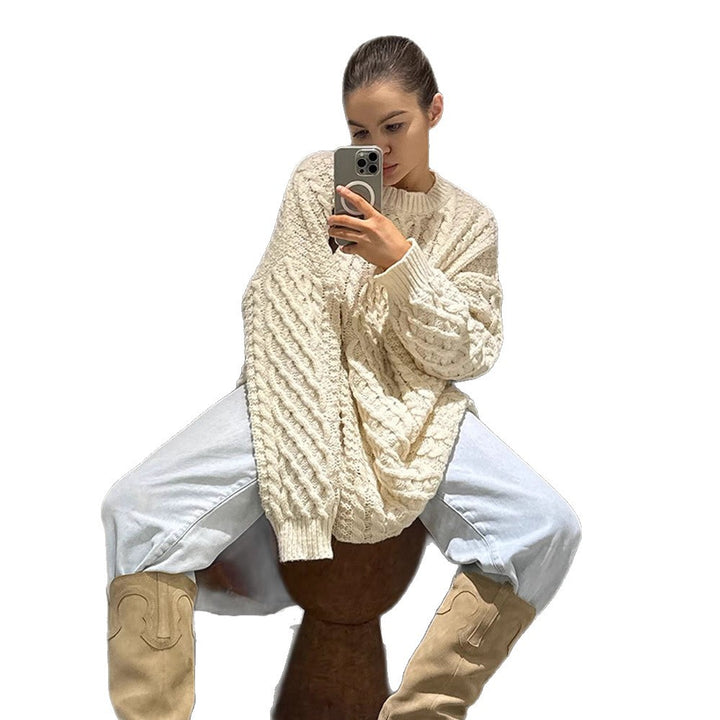 Dame Oversized Striktrøje med Fletmønster Stilla
