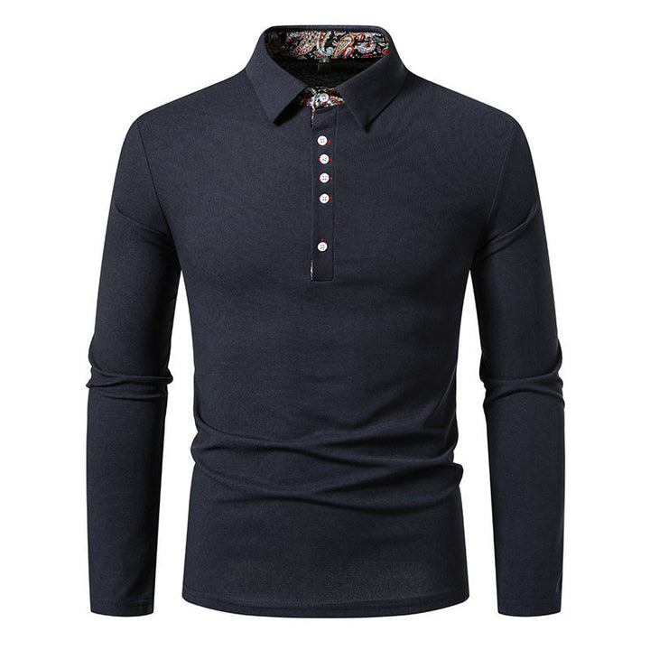 Herre Langærmet Polo T-shirt med unik mønstret krave Stilla