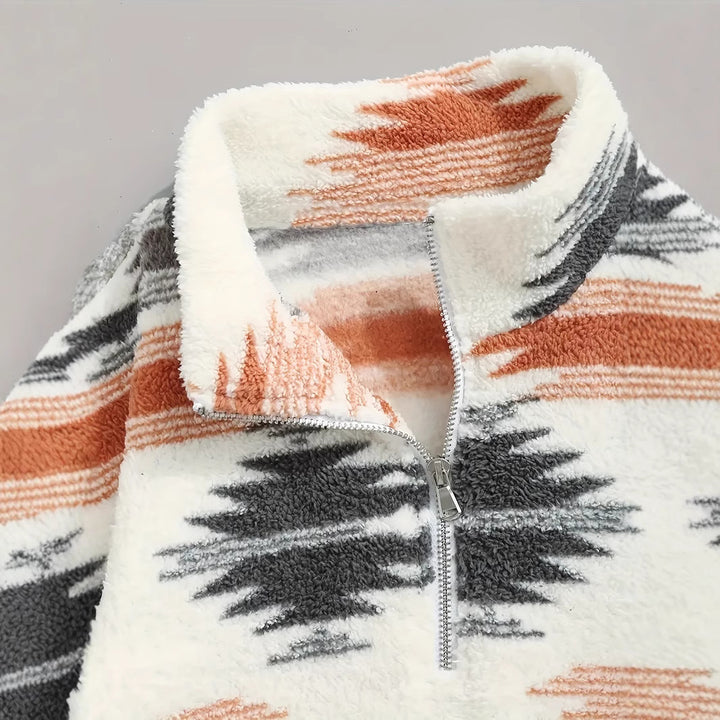 Dame Fleece-trøje med moderne lynlås og farverigt design Stilla