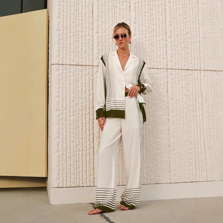 Dame silke blazer og elegante vide bukser Stilla