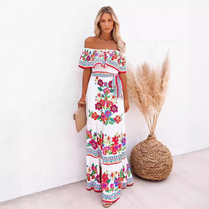 Dame Off-Shoulder Sommerkjole med floralt Volant Stilla