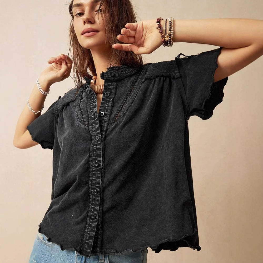 Dame Løst Denim Blusenshirt Stilla