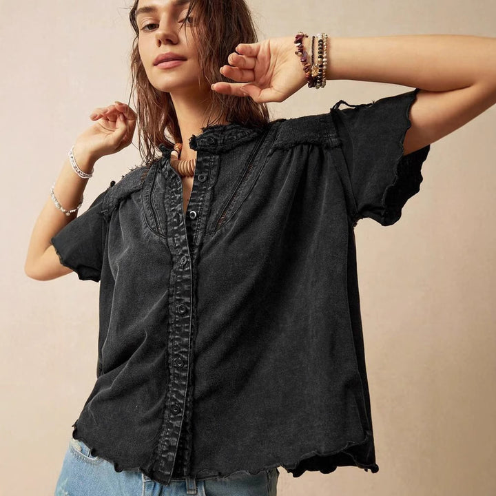 Dame Løst Denim Blusenshirt Stilla