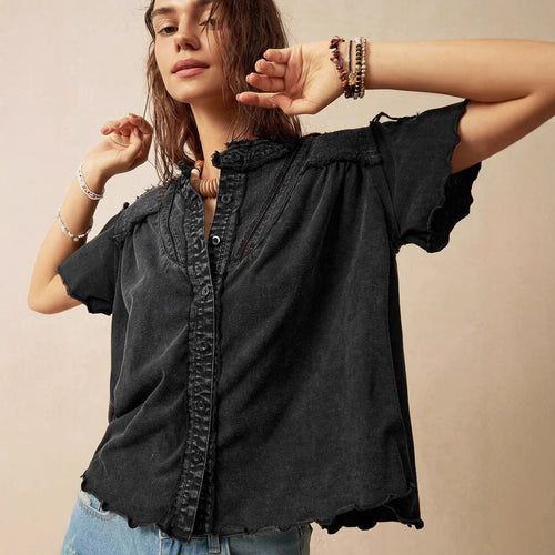 Dame Løst Denim Blusenshirt Stilla