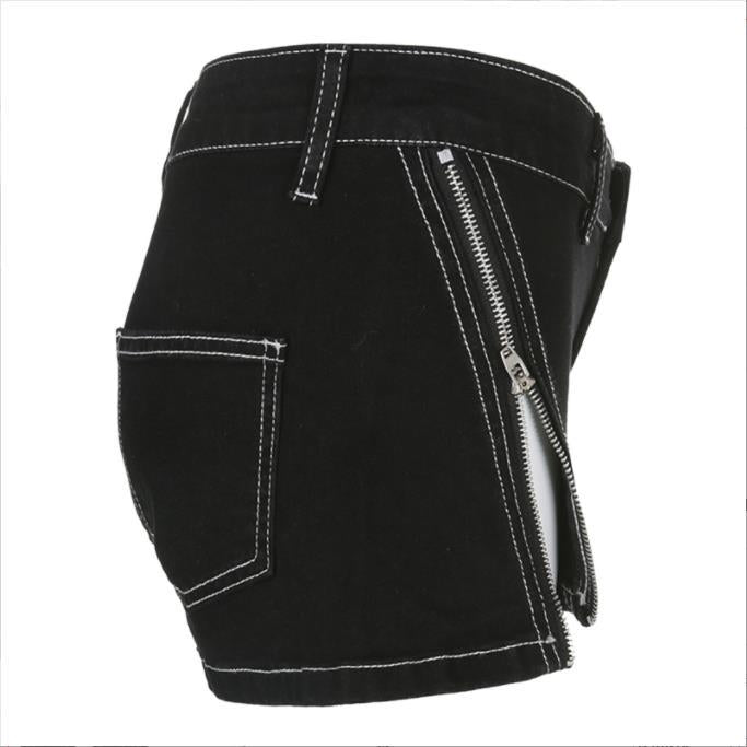 Dame mode denim shorts med lynlåsdetaljer Stilla