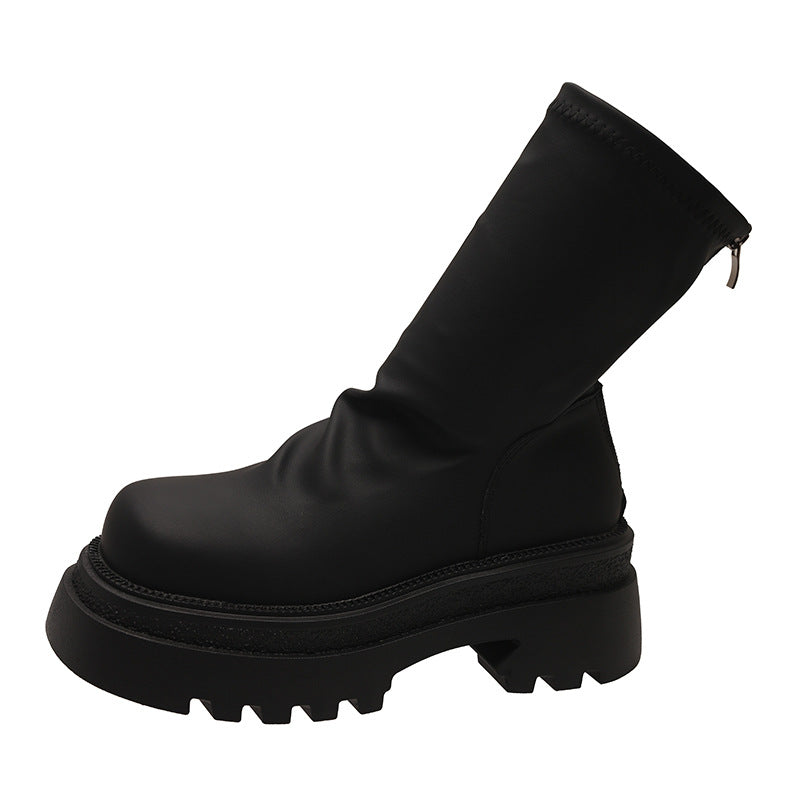Femme Chunky Platform Ankeltøvler med dekorative sømme Stilla
