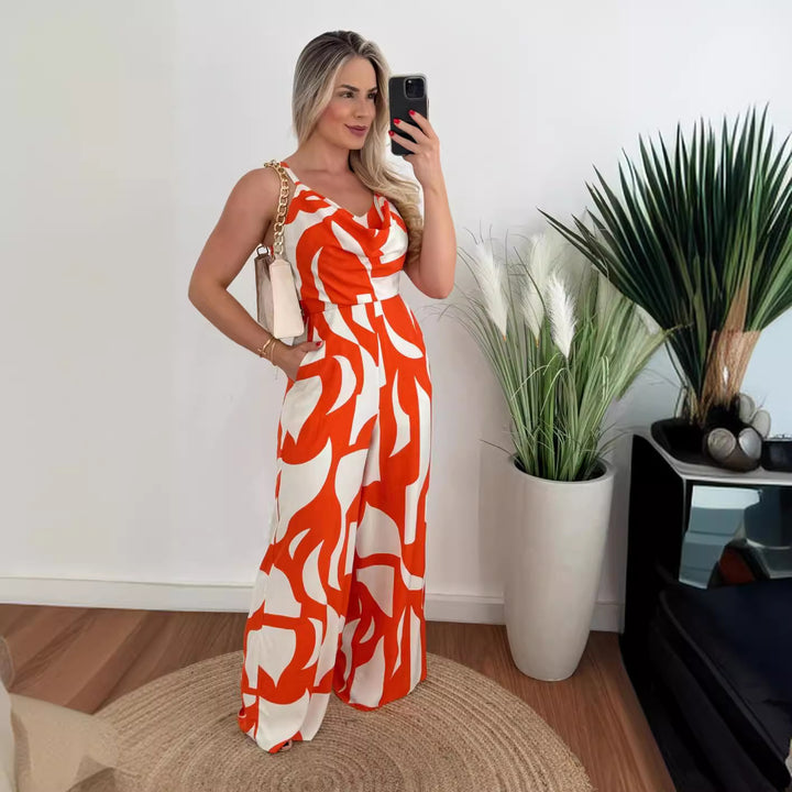Dame jumpsuit med elegant vandfaldsudskæring og brede ben Skovae
