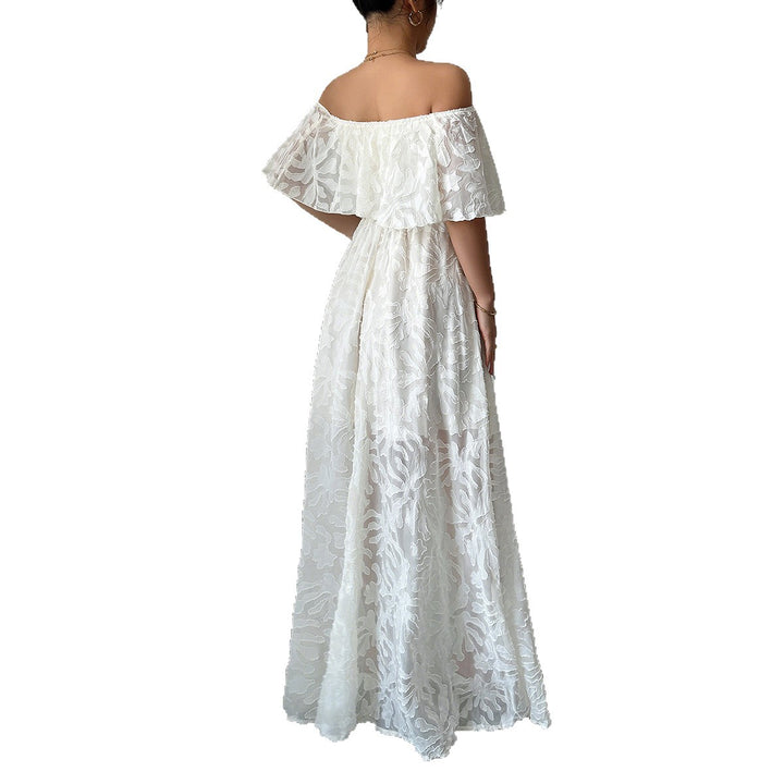 Dame Maxikjole med skulderfri design og floral jacquard Stilla