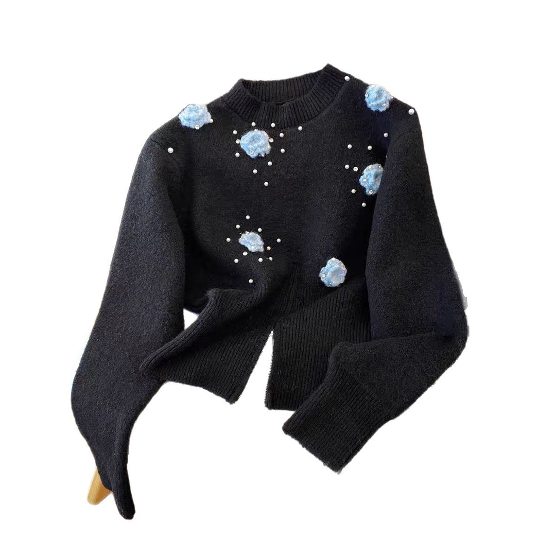 Dame sweater med tekstureret blomsterdesign og perle udsmykning Stilla