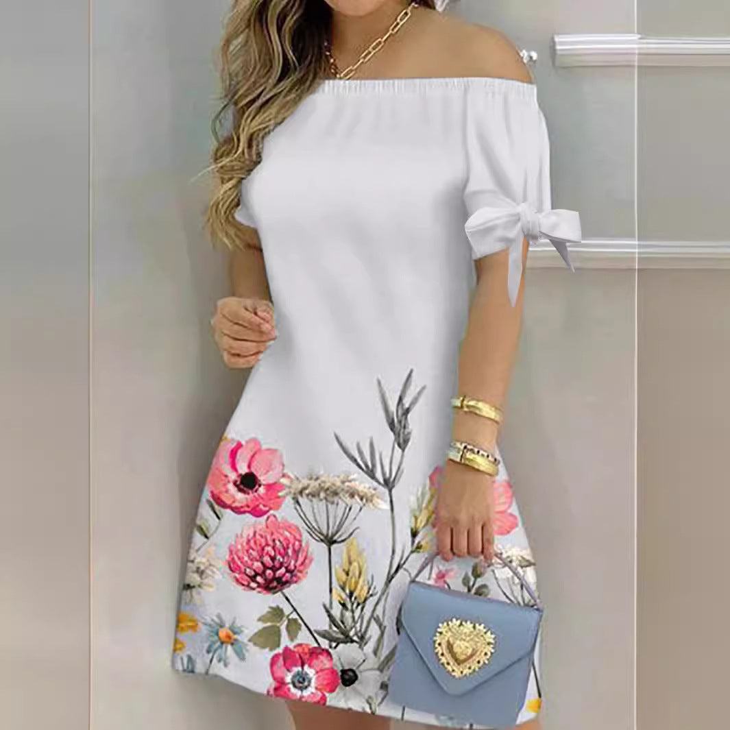 Dame Off-Shoulder Blomsterkjole med Ruffle-detaljer og A-linje-snit Stilla