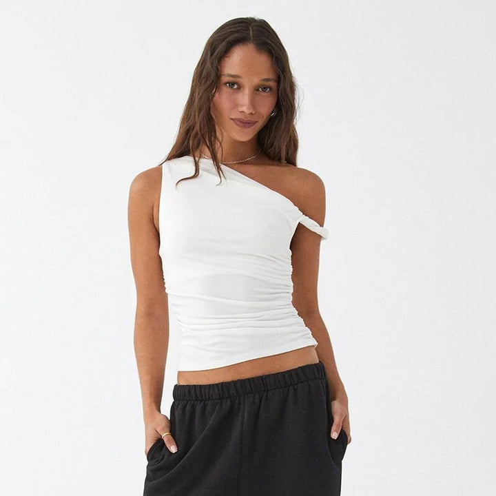 Dame asymmetrisk rynket top Stilla