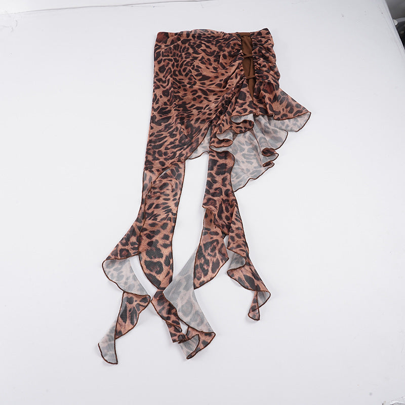 Dame asymmetrisk leopardrygsæk med ruffles detaljer Skovae