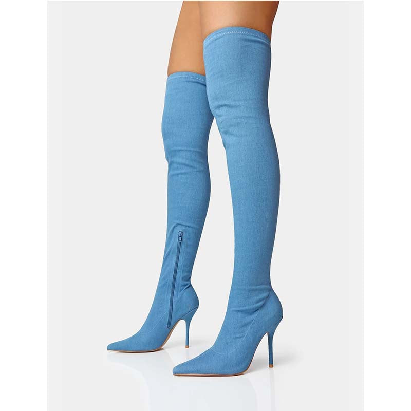 Femme Over-the-Knee Denim Stiletto Støvler Stilla 1749727244