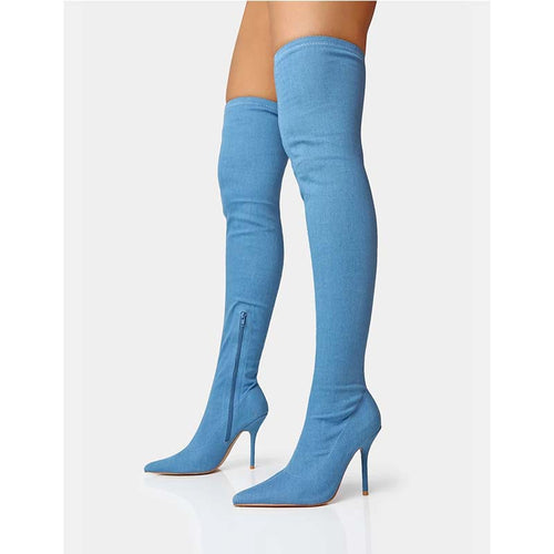 Femme Over-the-Knee Denim Stiletto Støvler Stilla 1749727244