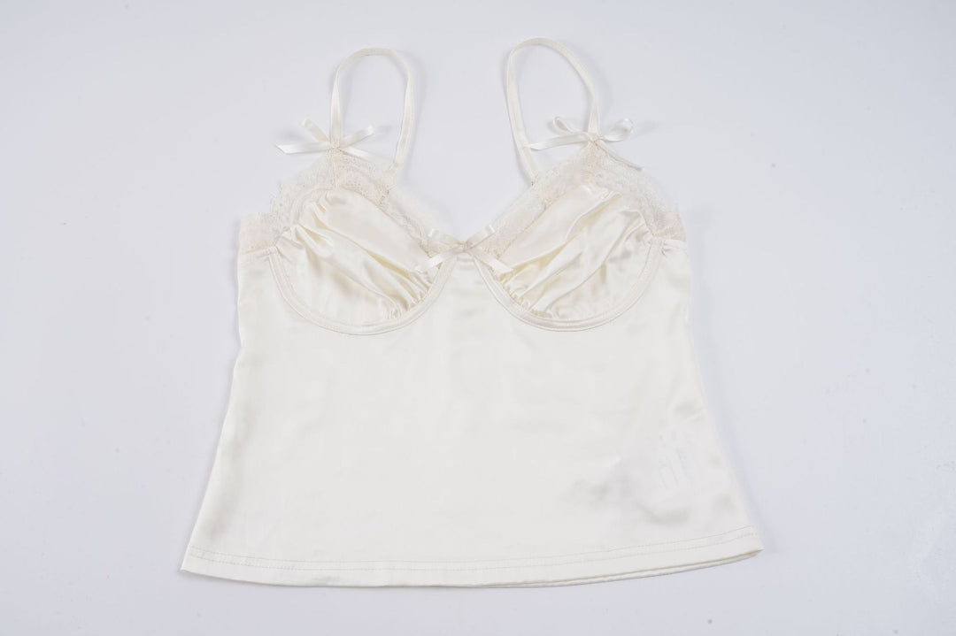 Dame Satin-Camisole med blonder og legende sløjfer Skovae