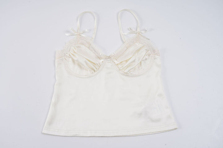 Dame Satin-Camisole med blonder og legende sløjfer Skovae
