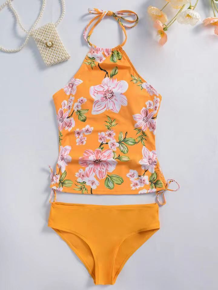 Dame Tankini-sæt med blomstret top og høj talje Stilla