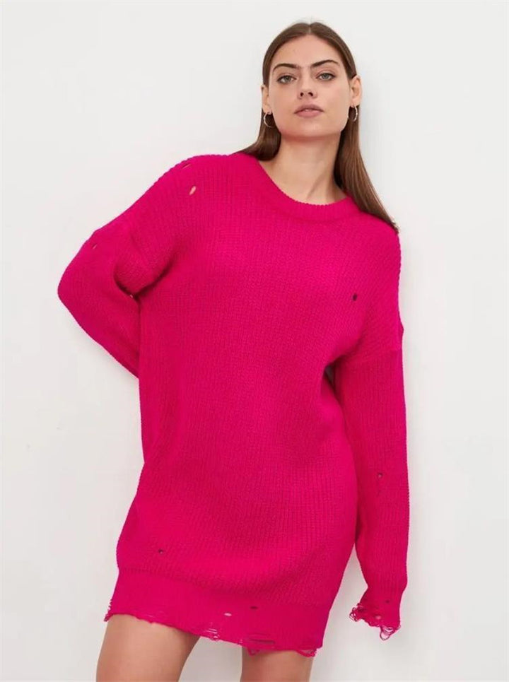 Dame Oversized Strikbluse med unikt hulmønster og ribstruktur Stilla