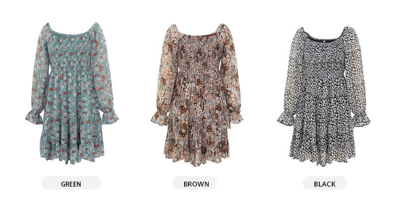 Stilla | Square Neck Lange Ærmer Fit Flare Mini Kjole