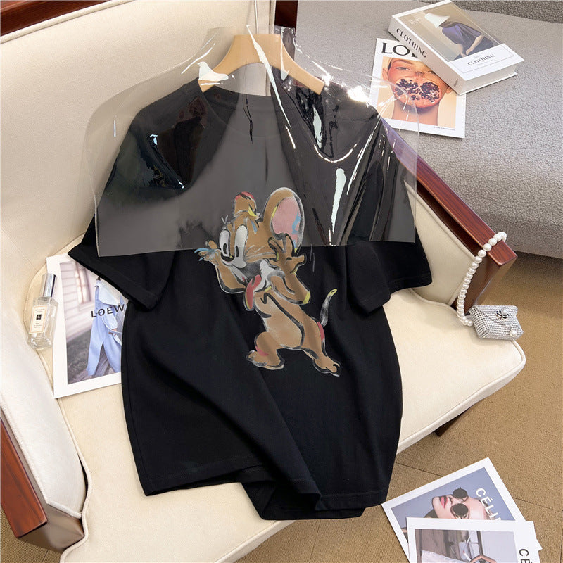 Dame T-shirt med kreativt tegneserie-design og afslappet pasform Stilla