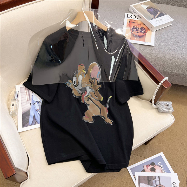 Dame T-shirt med kreativt tegneserie-design og afslappet pasform Stilla