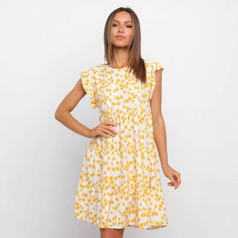 Femme Rynkede detaljer Floral A-Linje Kjole Stilla