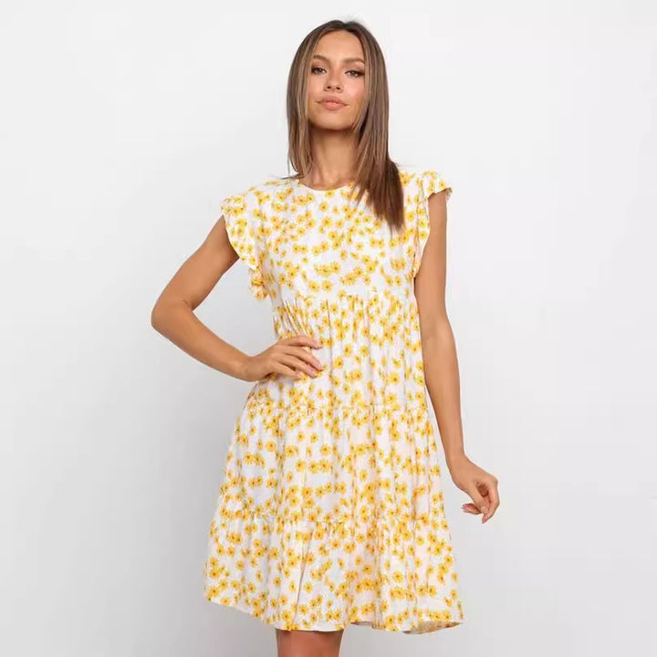 Femme Rynkede detaljer Floral A-Linje Kjole Stilla