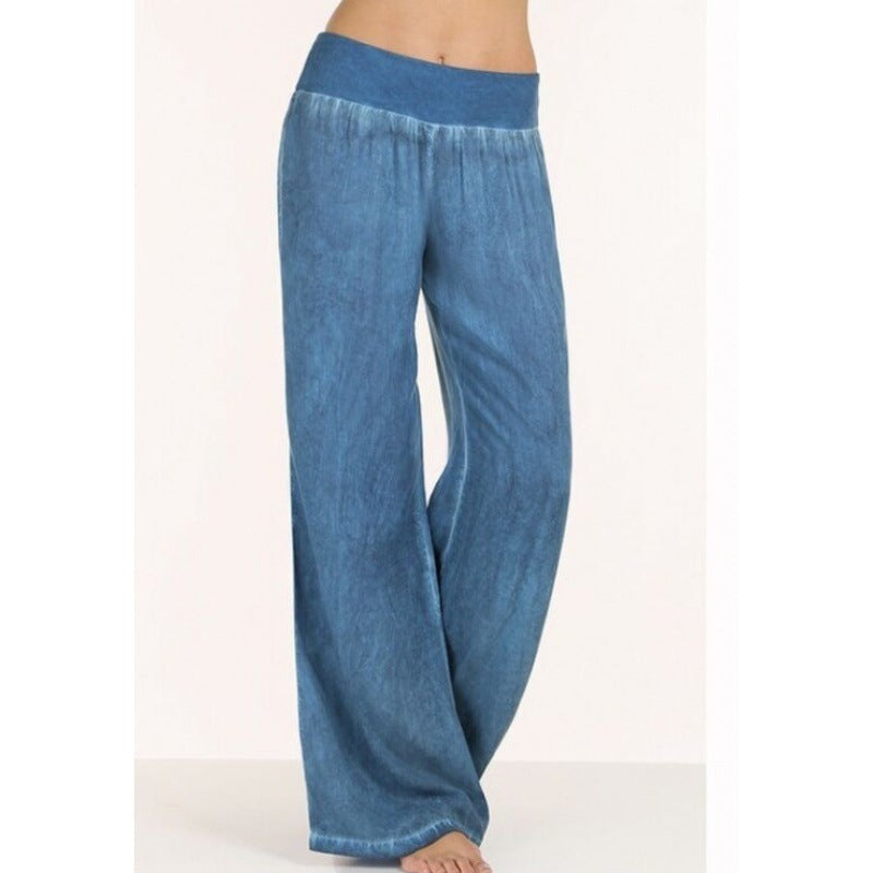 Kvindernes løse flydende bukser med elastisk talje og fashionabel denimlook Stilla