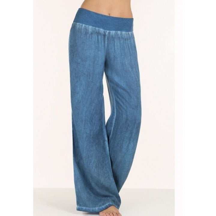 Kvindernes løse flydende bukser med elastisk talje og fashionabel denimlook Stilla