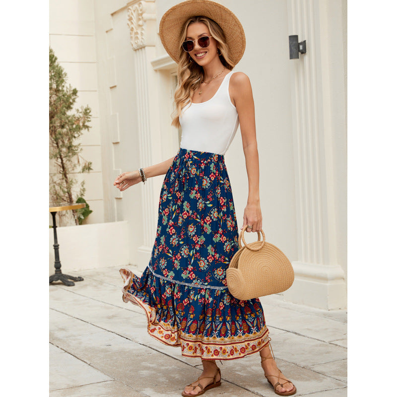 Femme gestufter Bohemian Maxi Nederdel Stilla