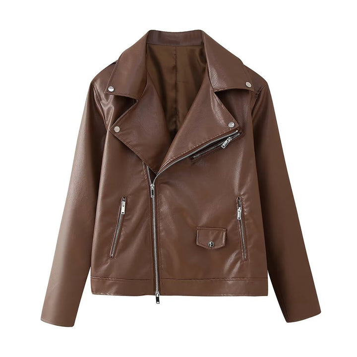 Femme Classic Kunstlæder Bikerjakke med asymmetrisk lynlås Stilla