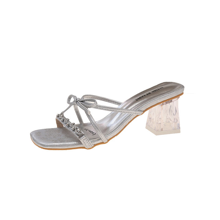 Dame åbne sandaler med elegant glimmer-applikation og transparent blokhæl Stilla