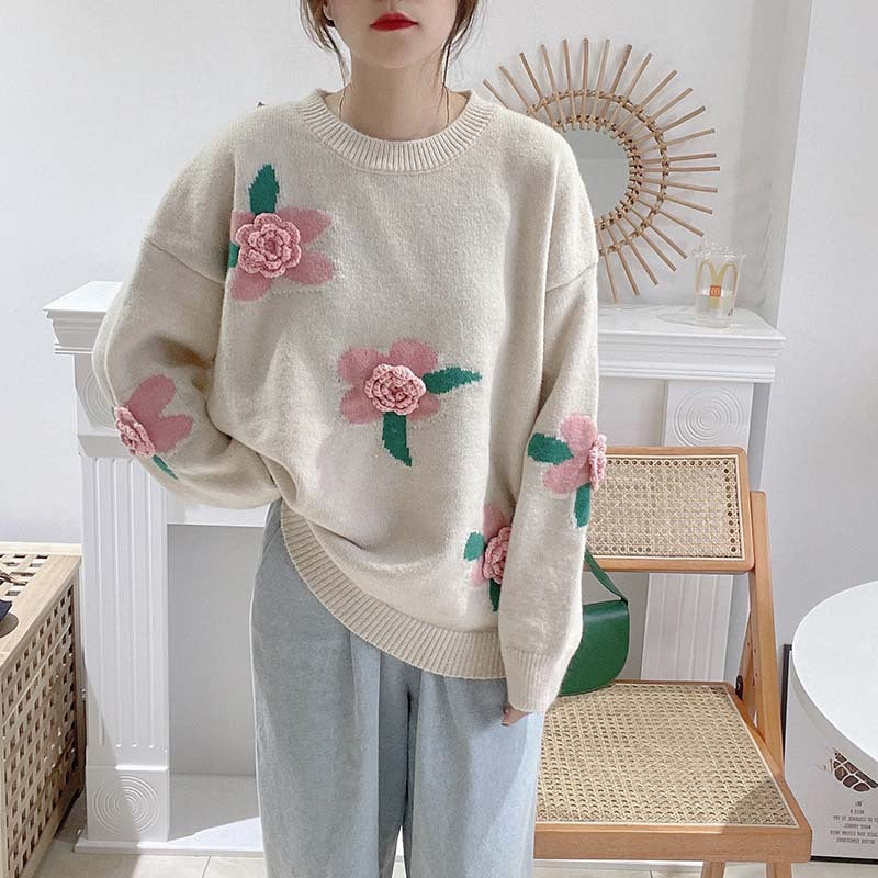 Femme Floral Broderet Pullover Stilla