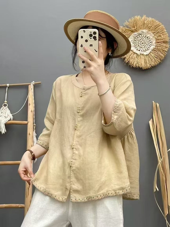 Femme Afslappet Fit Knap-Down Linen Bluse Stilla