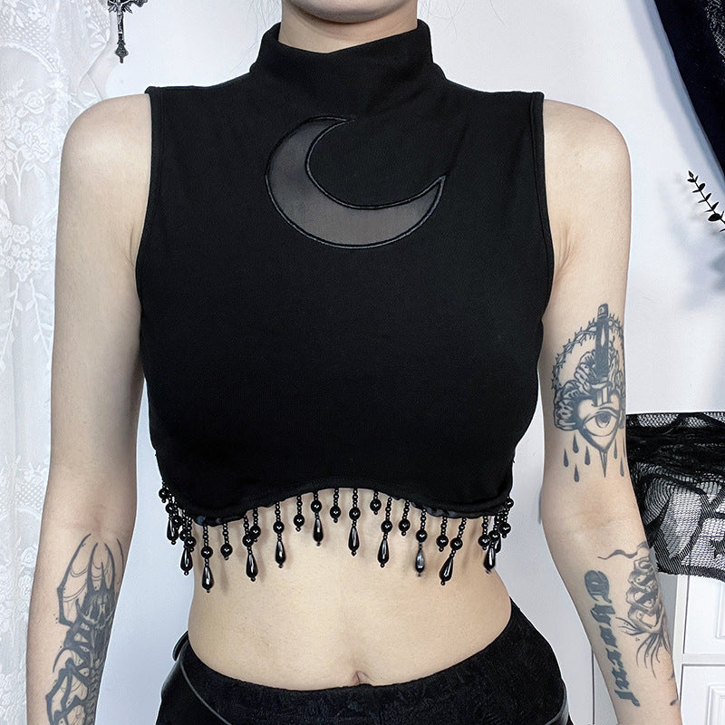 Dame elegant Crop-Top med perlepynt Skovae