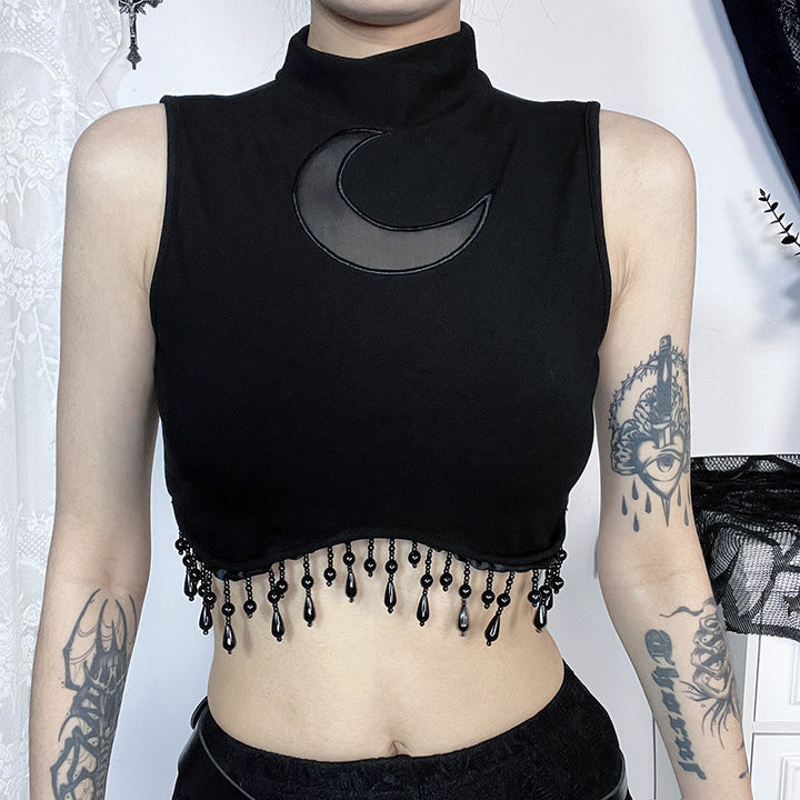 Dame elegant Crop-Top med perlepynt Skovae