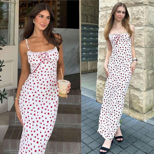 Frau Spaghetti-strop sommer midi kjole med blomster-mønster Stilla
