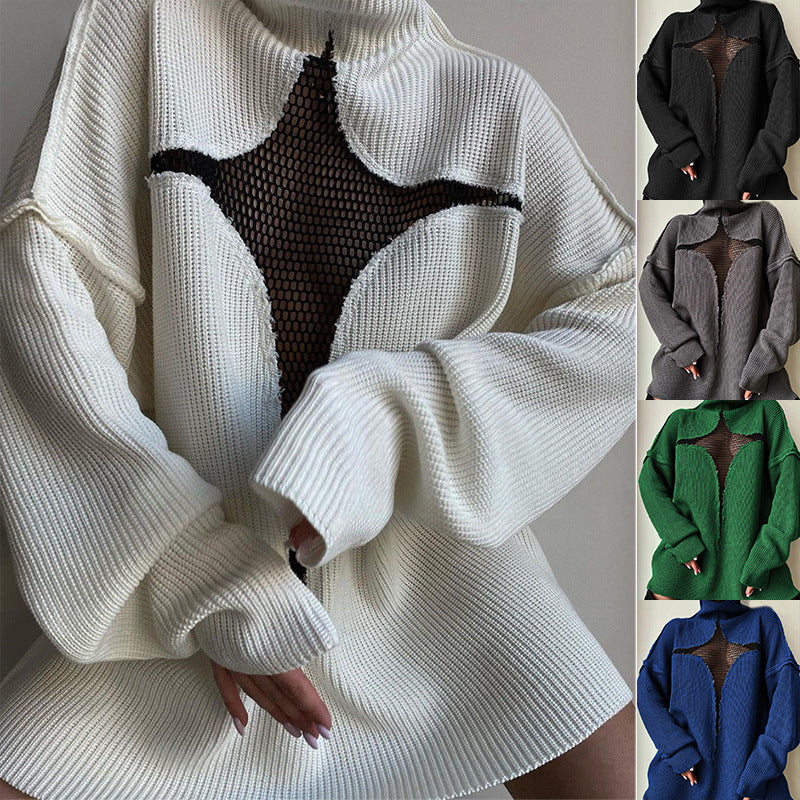Damer Oversized Strikpullover med innovativt Nettedesign Stilla